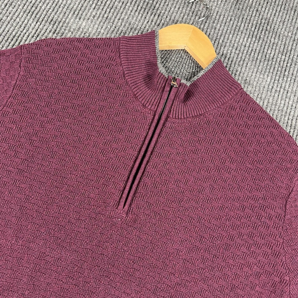 Robert Graham Sweater Mens XL Burgundy Cotton Quarter Zip‎ Mock Neck Knit